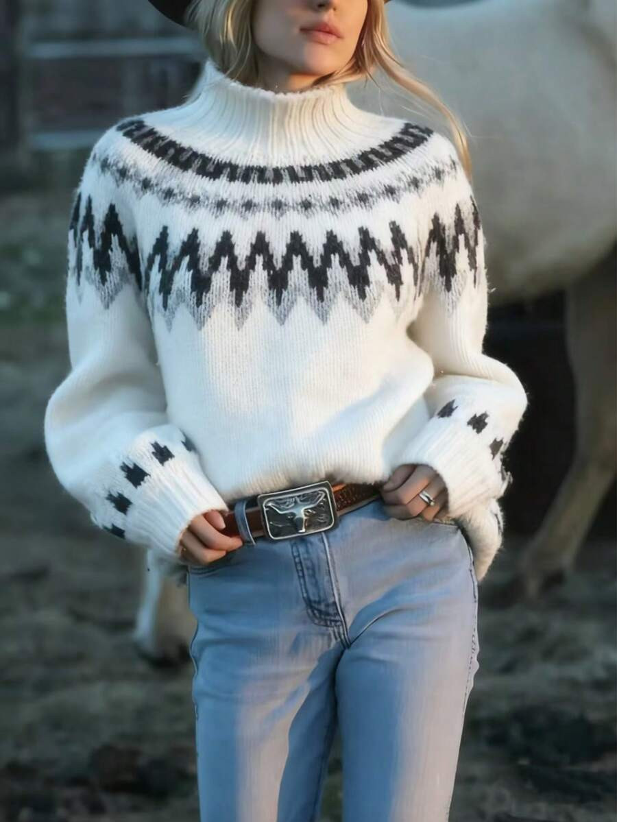Minimalist Fashionable Nordic Colorblock Ribbed Turtleneck Sweater For Women, Suitable For Autumn/Winter Vacation | SHEIN