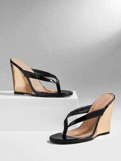 SHUZIA Top-Seller Women's Slip-On Thong Wedge Sandals For Christmas Valentine's Day Summer Shoes | SHEIN