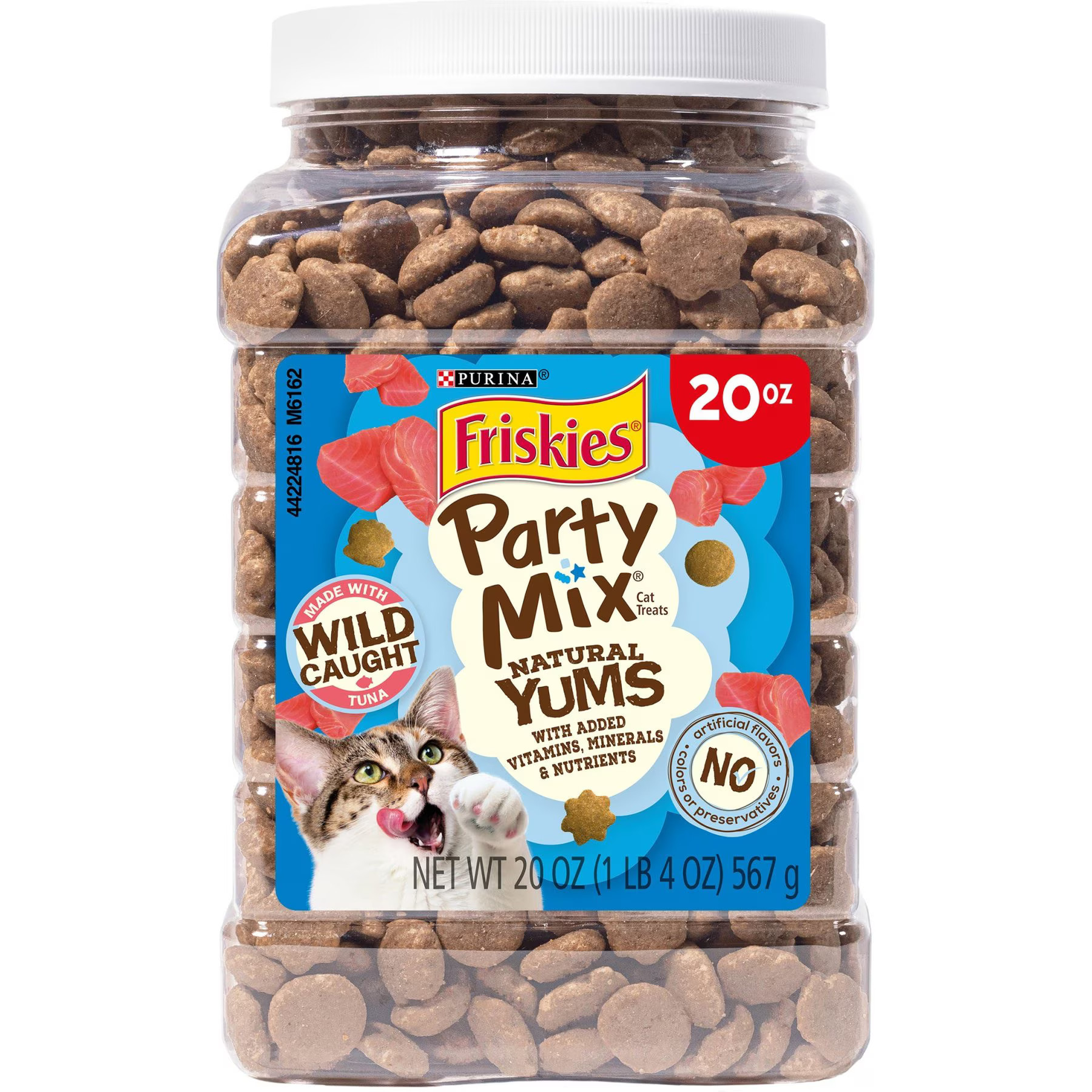 Friskies Party Mix Natural Yums with Real Tuna Cat Treats, 20-oz tub | Chewy