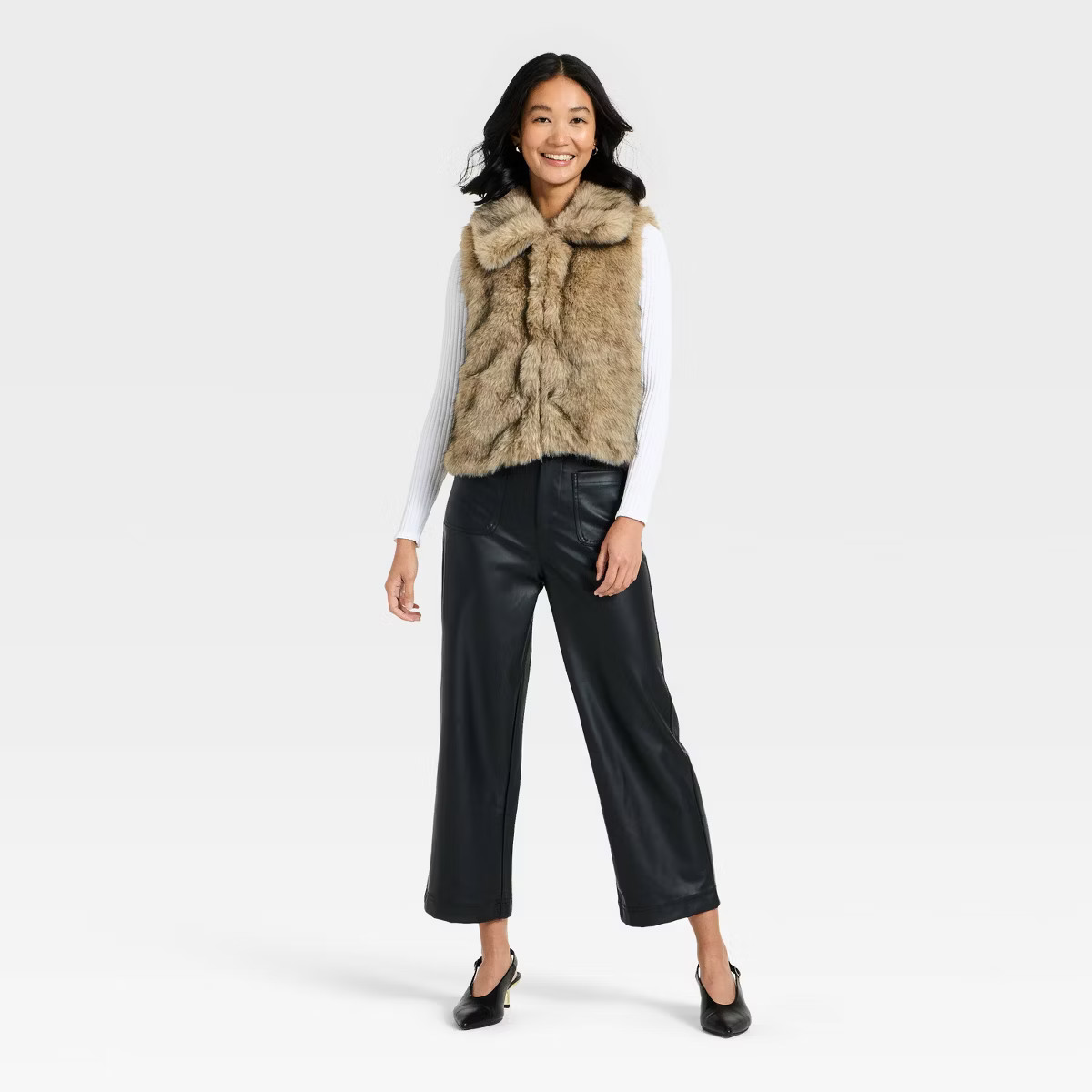 Women's Faux Fur Vest - A New Day™ Tan S | Target