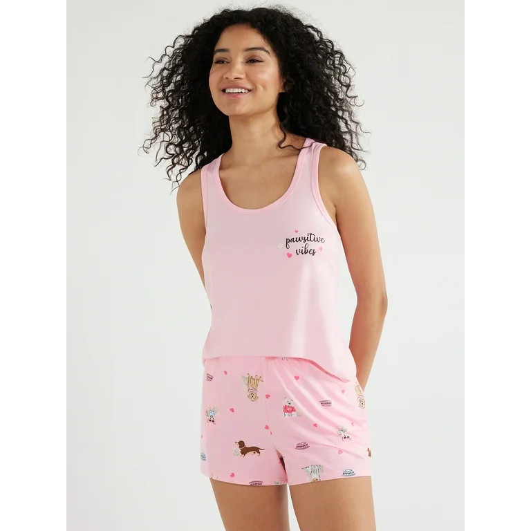 Joyspun Women's Print Tank Top and Shorts Pajama Set, 2-Piece, Sizes S to 3X | Walmart (US)