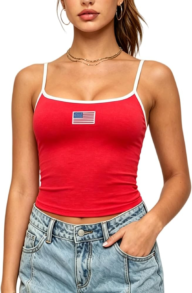 NUFIWI Women Graphic Tank Top Spaghetti Strap Embroidered Crop Tops Sleeveless Cute Baby Tee Y2k ... | Amazon (US)