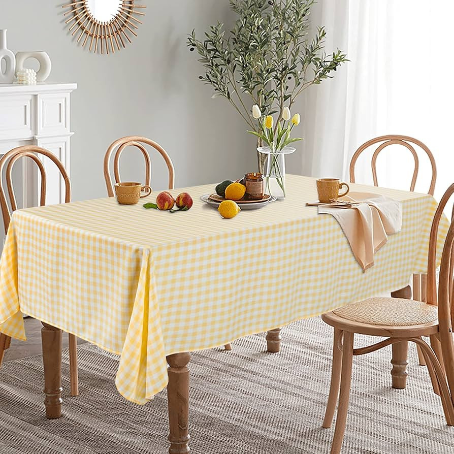 ShinyBeauty 54x108'' Yellow Buffalo Plaid Tablecloth - Checkered Gingham Cotton Blend, Indoor/Out... | Amazon (US)