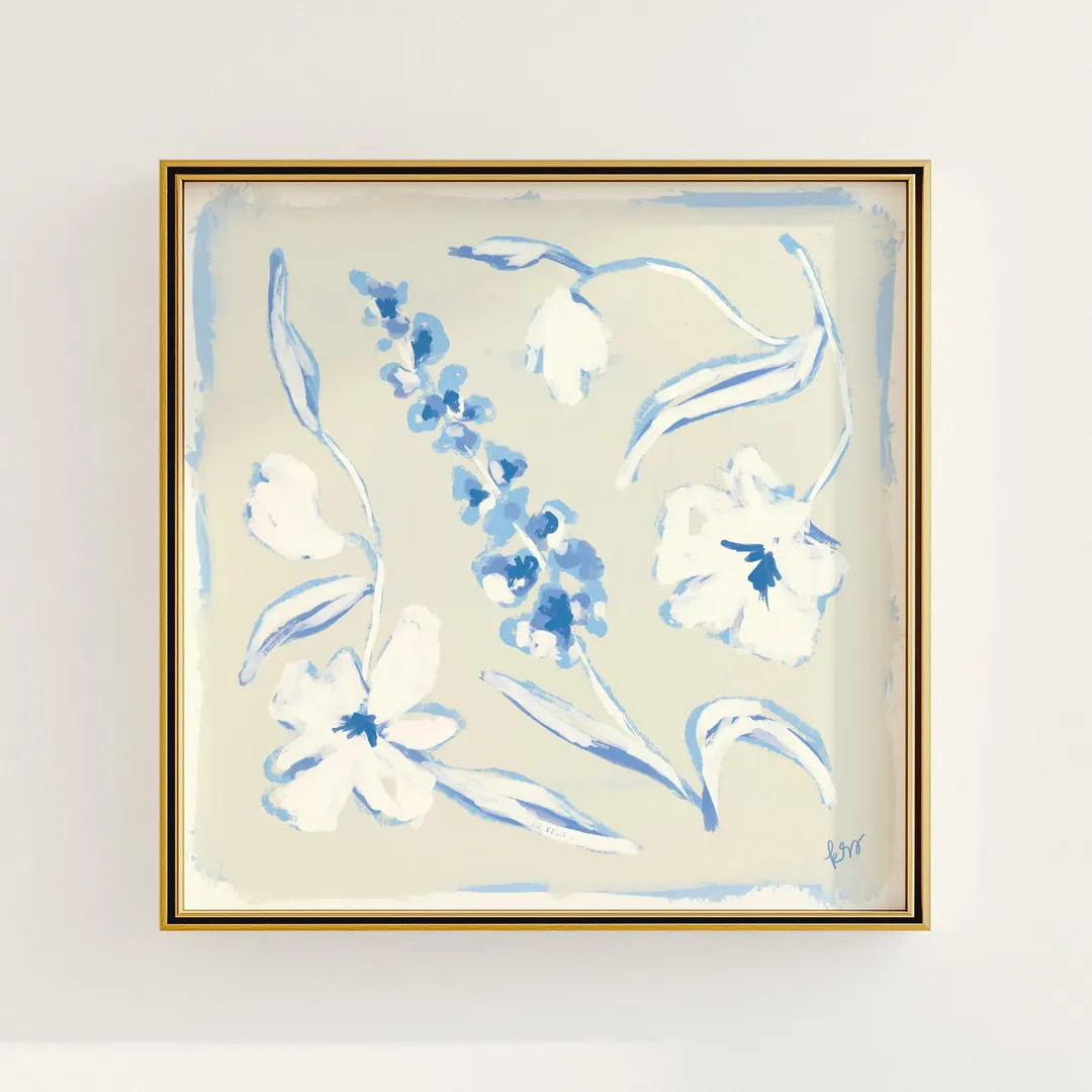 Modern Southern Floral Wall Art | Light Blue Botanical Print Digital Download | Preppy Grandmille... | Etsy (US)