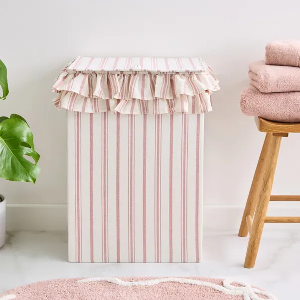 Striped Frilly Laundry Hamper | Dunelm