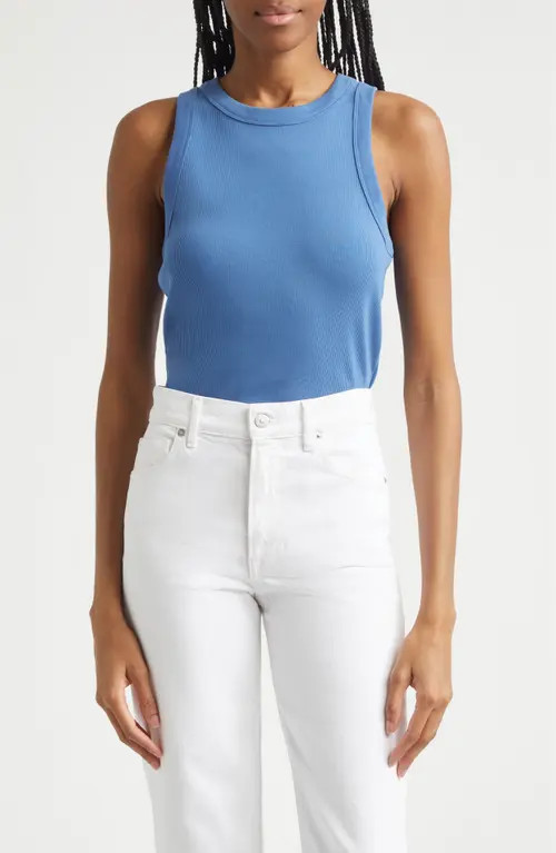 Veronica Beard Jordyn Rib Stretch Cotton Crop Tank in Blue Coast at Nordstrom, Size Small | Nordstrom