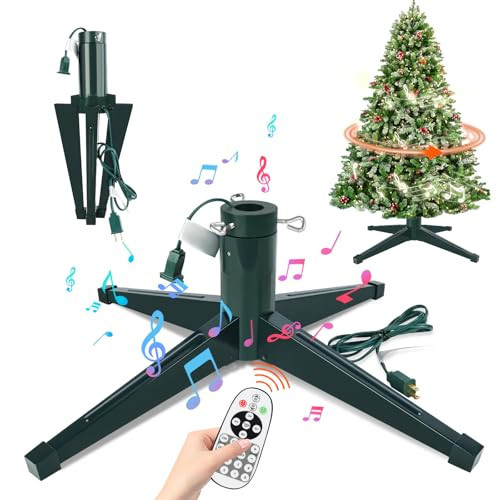Axcoix 𝐌𝐮𝐬𝐢𝐜𝐚𝐥 Rotating Christmas Tree Stand, Adjustable Tree Stands with Remote Control Music, Speed and Light, Artificial Christmas Tree Stand for Up to 8 FT 100 LB Tree | Amazon (US)