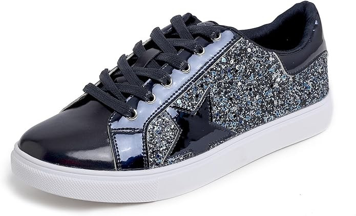 FEVERSOLE Women's Fashion Lace Up Dress Sneakers Sparkly Party Shiny Shoes | Amazon (US)