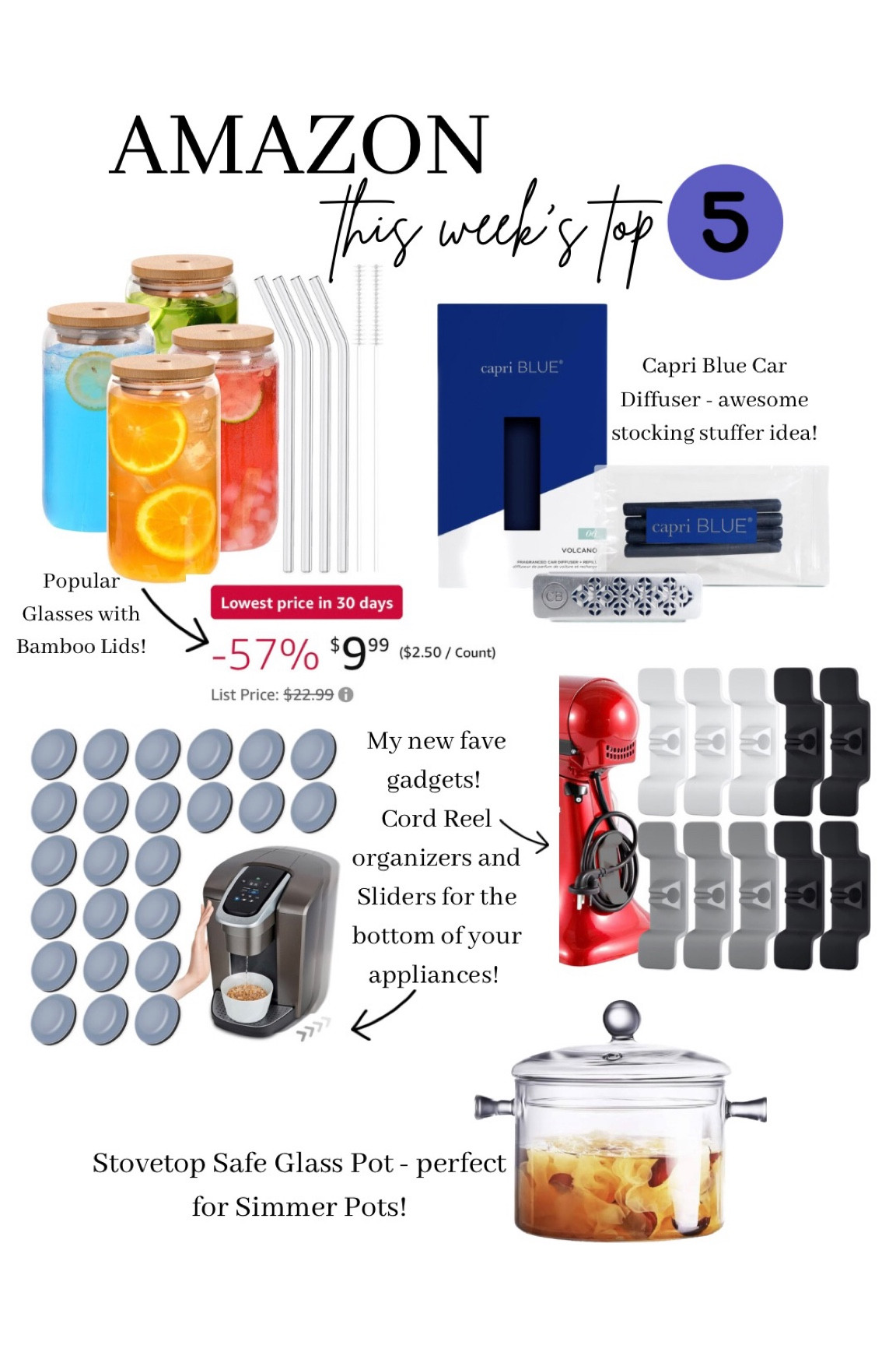 Amazon finds and favorites best sellers this week most popular links beer can drinking glasses with bamboo lids and straws, Capri, blue volcano, car scent diffuser, appliance, cord, reel, organizers and sliders, glass stove, top safe pot, simmer pot, kitchen, finds, and gadgets must haves, stocking, stuffer, and Christmas present ideas gifts for her

#LTKGiftGuide #LTKhome #LTKfindsunder100