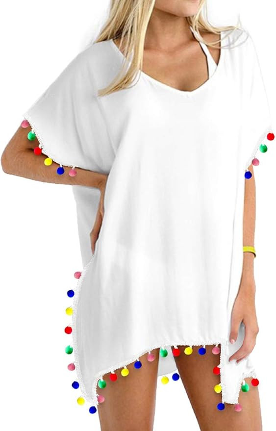 Yincro Womens Chiffon Pom Poms Swimsuit Cover Up Beach Coverups for Swimwear | Amazon (US)