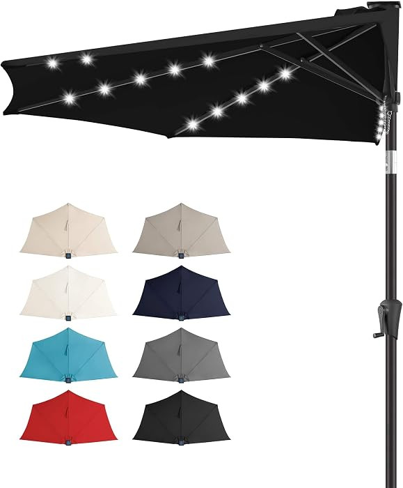 FLAME&SHADE 9 FT Solar Half Patio Umbrella with 25 LED Lights, Half Outdoor Umbrella with Button ... | Amazon (US)