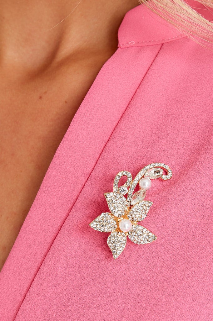 Flowering Spirit Gold Brooch | Red Dress 