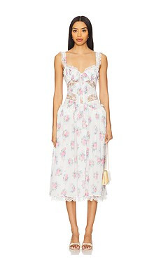 For Love & Lemons Doily Bouquet Midi Dress in White from Revolve.com | Revolve Clothing (Global)
