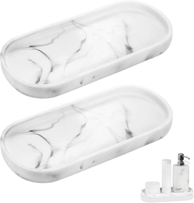 2 pcs Marbre Blanc Plateau Décoratif Ovale,25 * 11cm Plateau Salle de Bain,Plateaux Salle de Bai... | Amazon (FR)