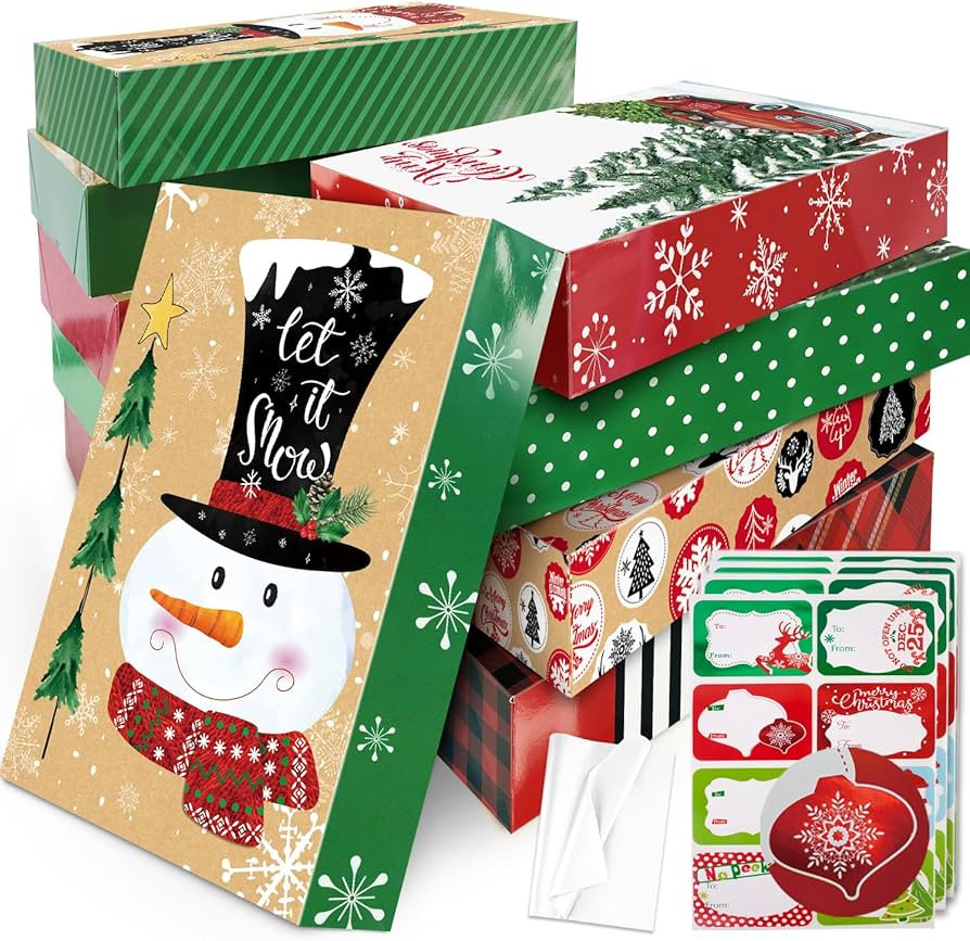 12 Large Christmas Gift Wrap Boxes Bulk with Lids, 12 Tissue paper and 80 Count Foil Christmas Ta... | Amazon (US)
