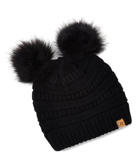 Black Double Pom-Pom Beanie - Women | Zulily