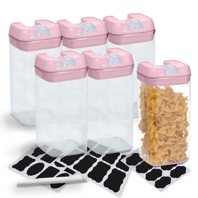 Cheer Collection 42oz Airtight Food Storage Containers For Kitchen Organization - Set Of 6 Identical Bins With Labels - Multiple Colors Available | SHEIN