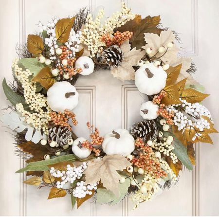 Fall Decor - Fall Wreaths for Front Door - 18 Inch Autumn Maples Leaf Pumpkin Pine Cone Berry Wreath - Fall Decorations for Thanksgiving Halloween Farmhouse Harvest Home Outdoor Indoor Window Wall

#LTKhome #LTKSeasonal #LTKunder50