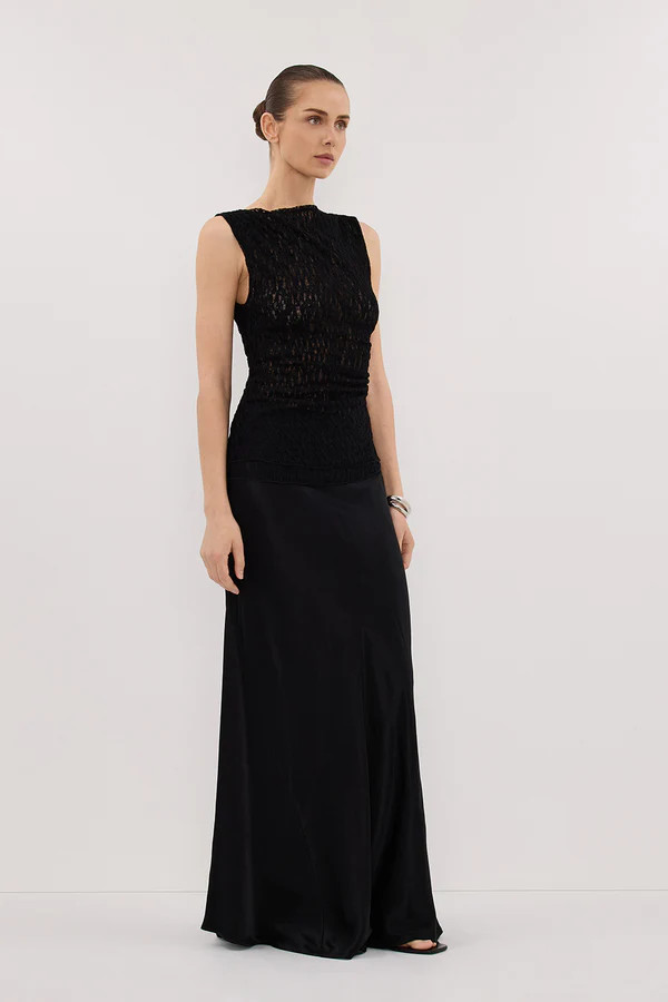 LIZZIE BLACK SLEEVELESS LACE TOP | DISSH