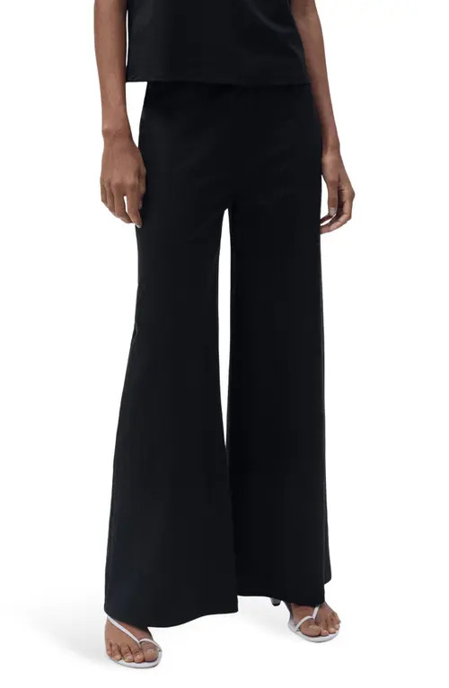 MANGO Wide Leg Crop Pants in Black at Nordstrom, Size Medium | Nordstrom
