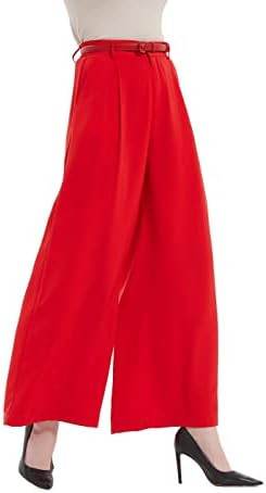 Tronjori Women High Waist Casual Wide Leg Long Palazzo Pants Trousers Regular Size | Amazon (US)