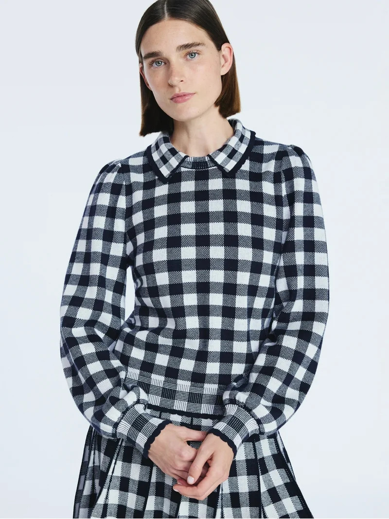 Free Assembly Women's Collared Sweater with Long Puff Sleeves, Midweight, Sizes XS-XXL | Walmart (US)