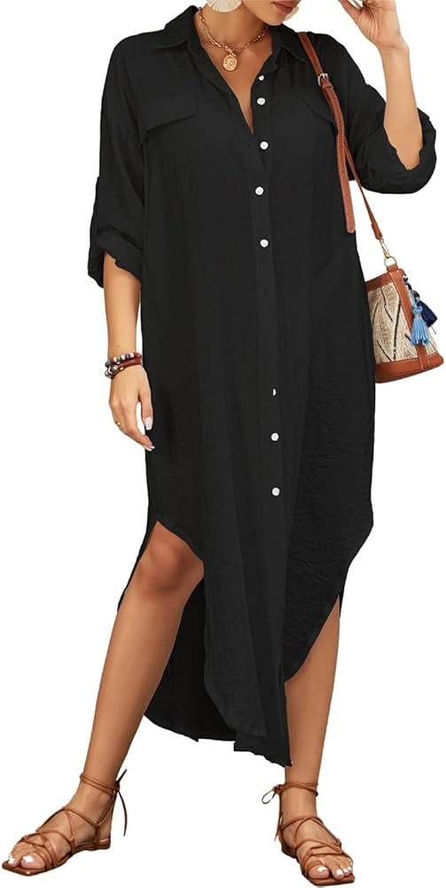 AILUNSNIKA Women Sexy Chiffon/Rayon Open Front Kimono Cardigan Long Swimsuit Cover Up | Amazon (US)