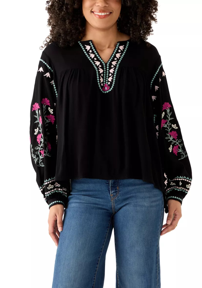 Women's Embroidered Batwing Sleeve Top | Belk
