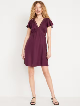 Fit & Flare Crepe Lace-Trim Mini Dress | Old Navy (US)