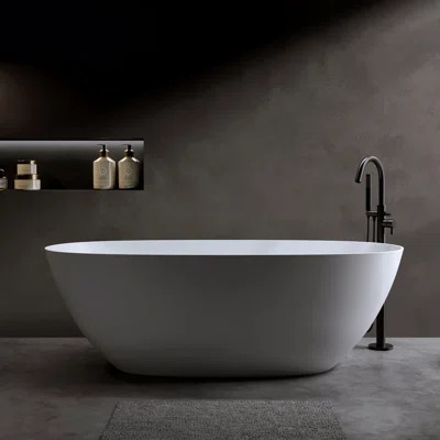 Freestanding Bathtub Resin Stone Soaking Bathtub Solid Surface Modern Tubs With Overflow And Pop-Up Drain | Wayfair North America