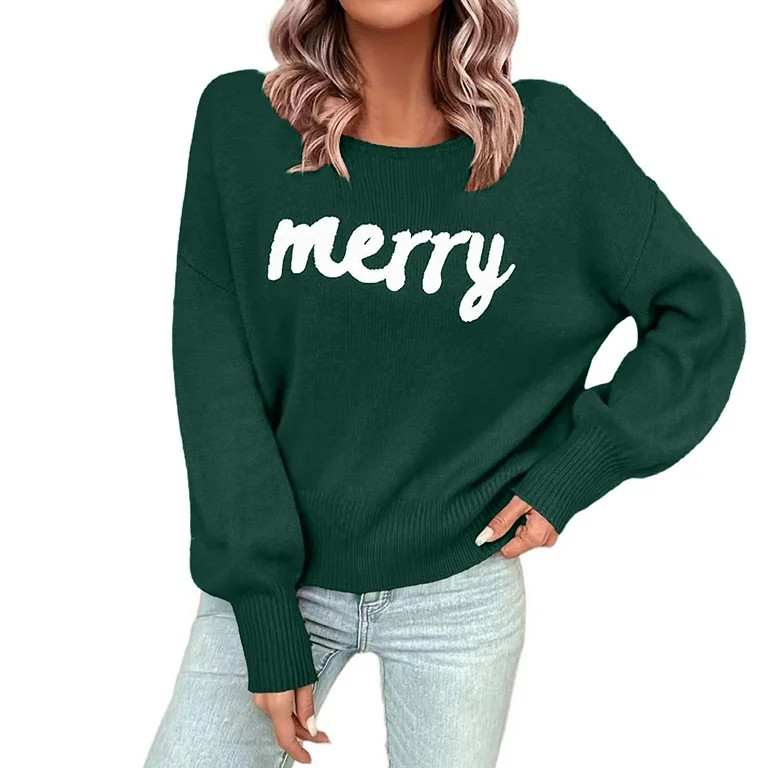 Sweaters for Women 2025 Christmas Merry Fall Winter Long Sleeve Crewneck Festive Jumper Top Women... | Walmart (US)