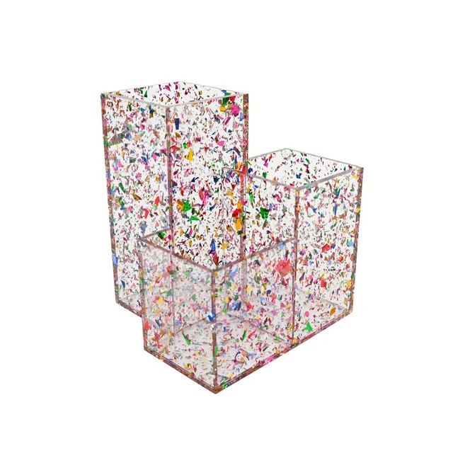 Packed Party On Display Pink Confetti Acrylic Brush Organizer, 4.5"L x 4.5"W x 5.25"H | Walmart (US)