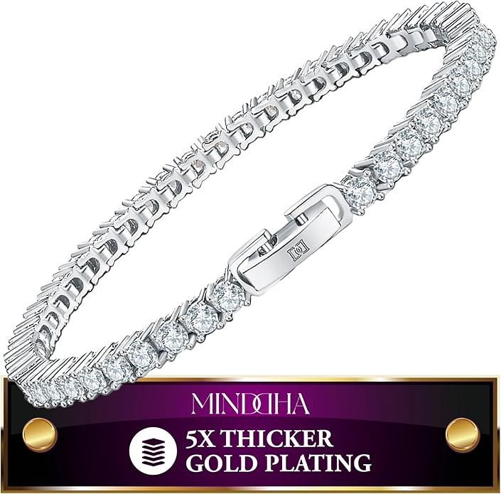 MINDDHA 14K Gold/White Gold Plated 2mm 3mm Cubic Zirconia Tennis Bracelet | Silver Bracelet, Gold... | Amazon (US)