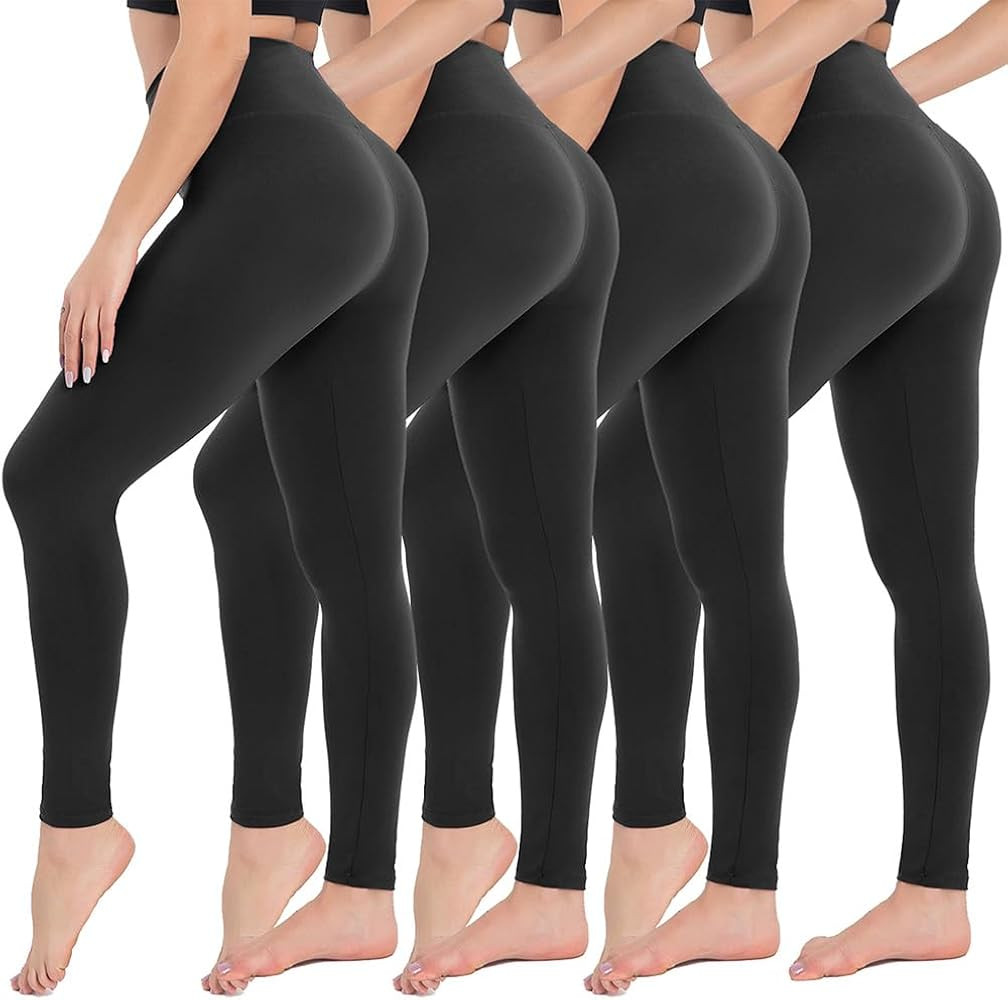 CAMPSNAIL 4 Pack Leggings for Women - High Waisted Tummy Control Yoga Pants for Workout Gym Black... | Amazon (US)