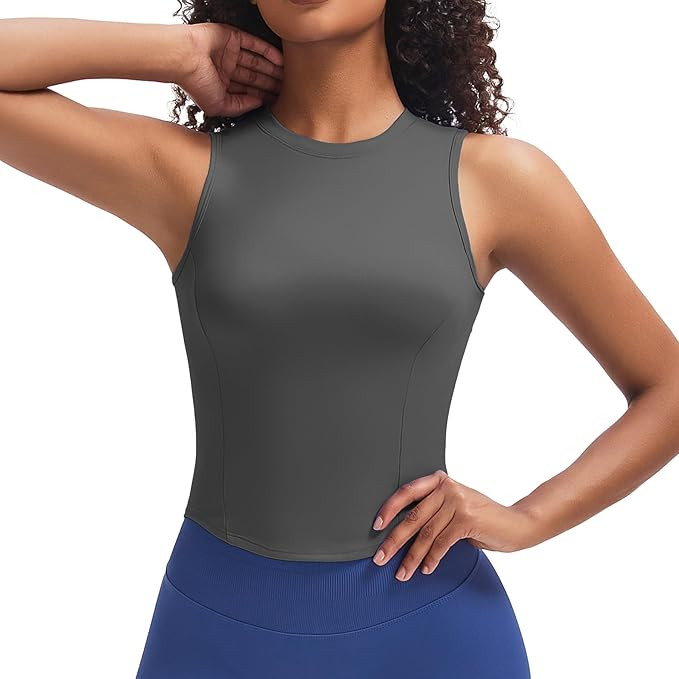 Aoxjox Women's Sleeveless Tank Tops GEO Workout Gym Yoga Curve Longline Crop Top | Amazon (US)