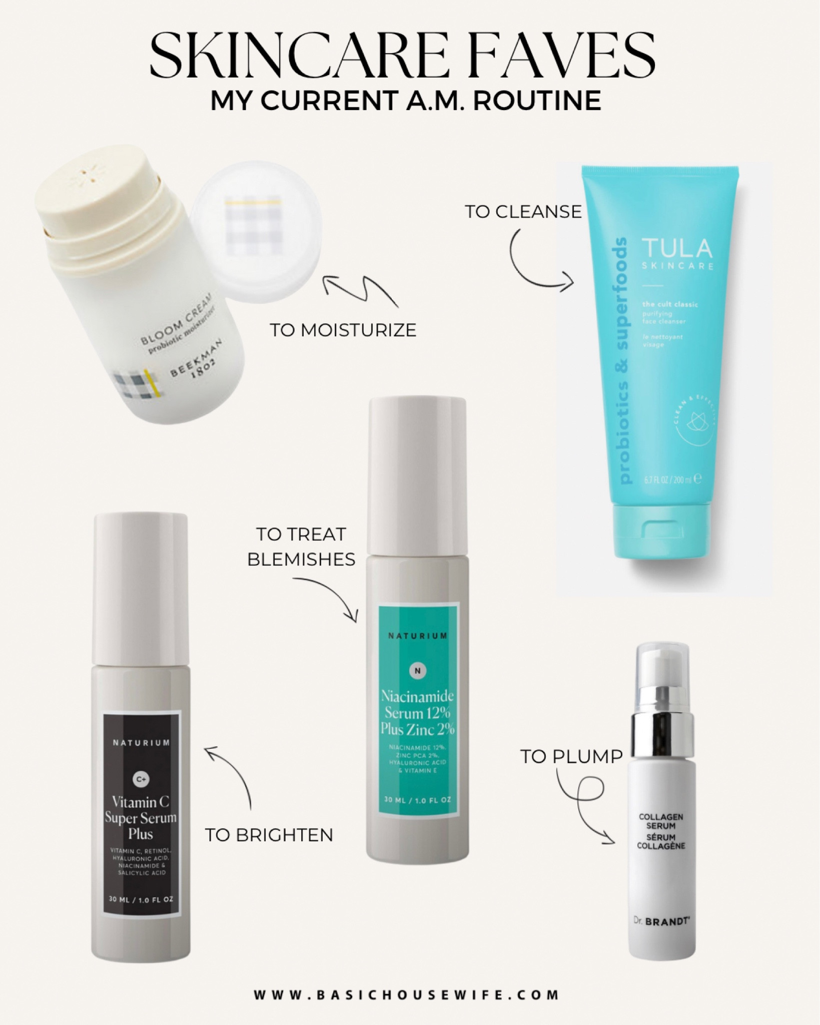 These are all the skincare products that I’ve been loving and using in my daily skincare routine lately!

My order of application:
1. Cleanse
2. Collagen Serum
3. Niacinamide serum
4. Vitamin C serum
5. Moisturizer

#skincare #skincareroutine #skinproducts #naturium #tula 

#LTKbeauty