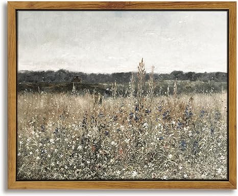 InSimSea Framed Canvas Wall Art, Meadow with Flowers Painting, Landscape for Living Room, Bedroom... | Amazon (US)