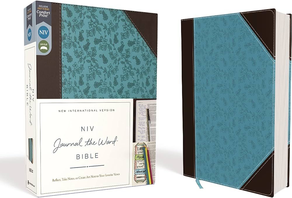 NIV, Journal the Word Bible (Perfect for Note-Taking), Leathersoft, Brown/Blue, Red Letter, Comfo... | Amazon (US)