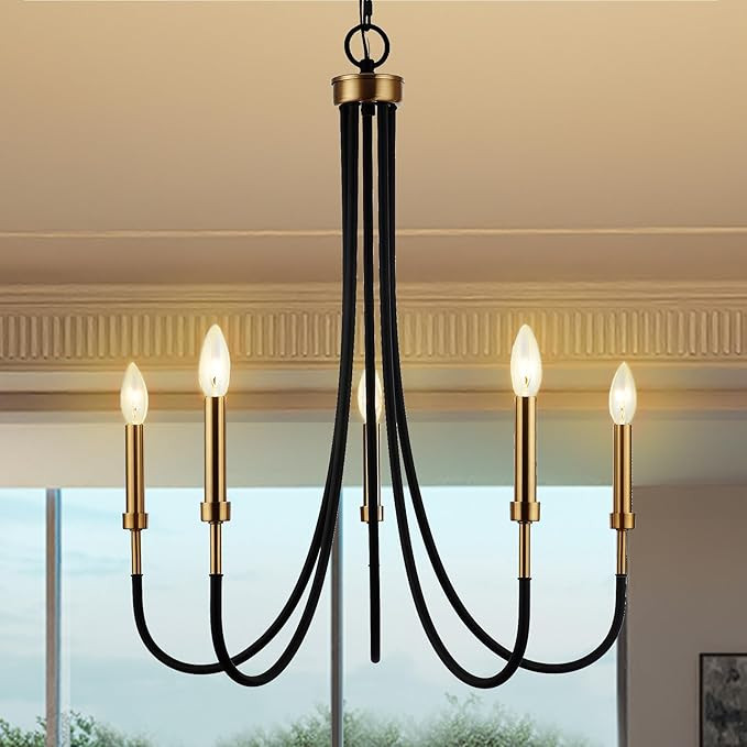 5 Light Modern Chandelier Light Fixture, Black and Muted Gold Farmhouse Island Lighting for Kitch... | Amazon (US)