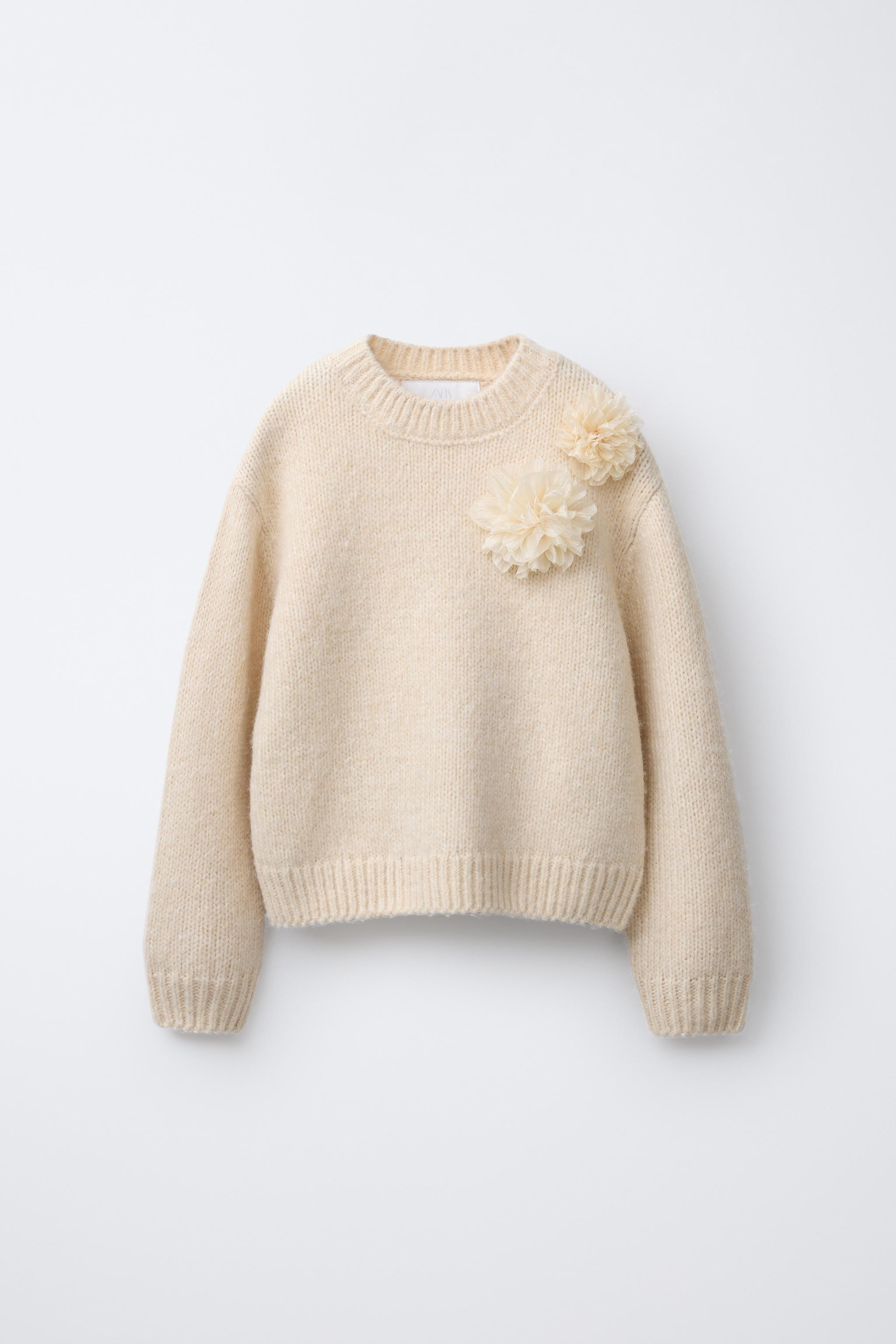 KNIT ORGANZA FLORAL SWEATER | Zara US