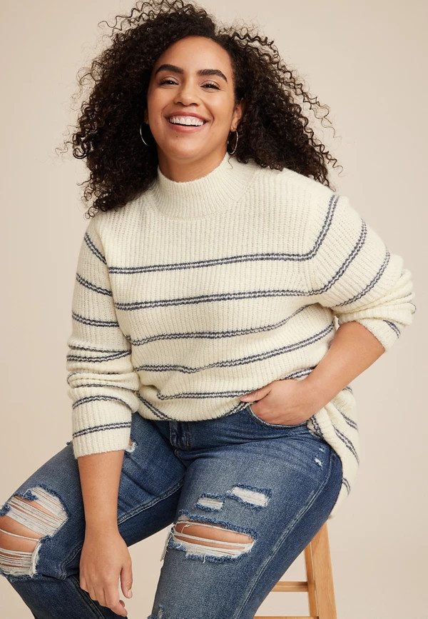 Plus Size Micro Striped Mock Neck Sweater | Maurices