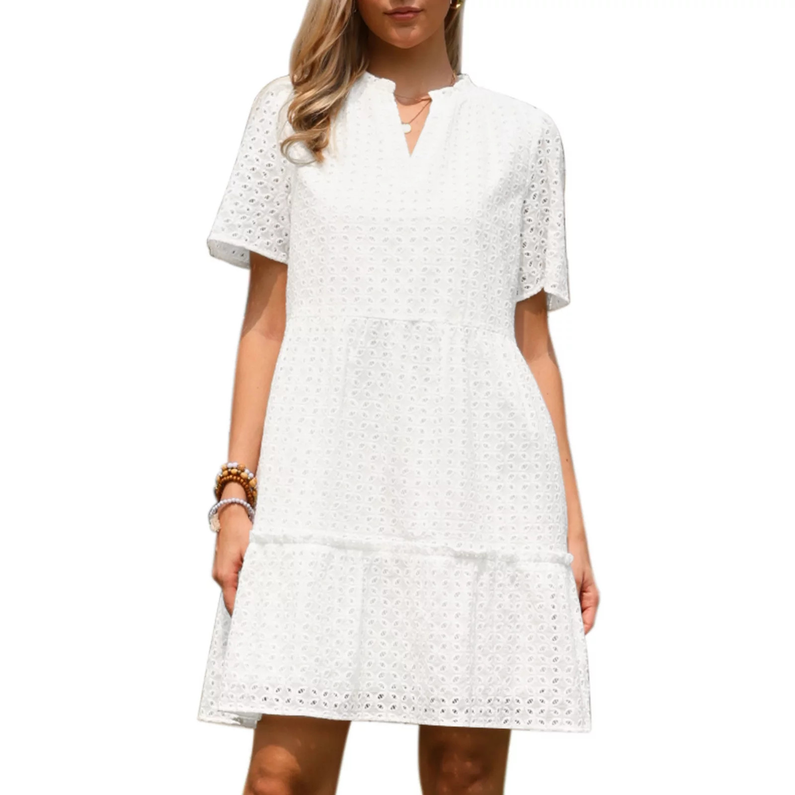 Eyelet Dress for Women Summer Short Sleeve V Neck Hollow Out Ruffle Vacation Mini Dresses | Kohl's