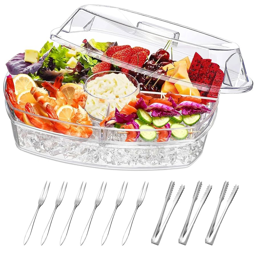 Chilled Serving Platters,Chilled Veggie Tray with Lid,Ice Serving Platters and Trays Cold Travel,... | Amazon (US)