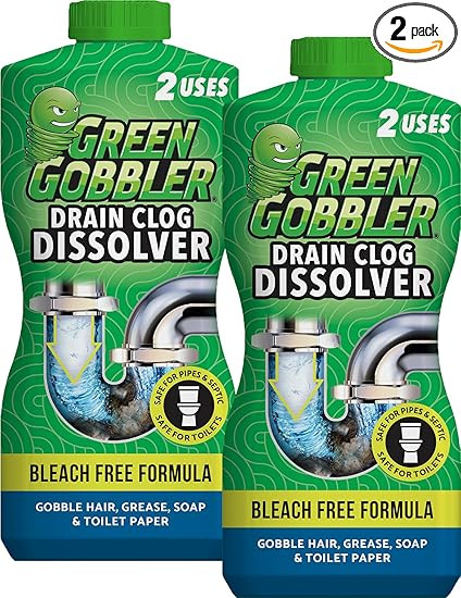 Green Gobbler Liquid Hair Drain Clog Remover & Cleaner, For Toilets, Sinks, Tubs - Septic Safe, 2... | Amazon (US)