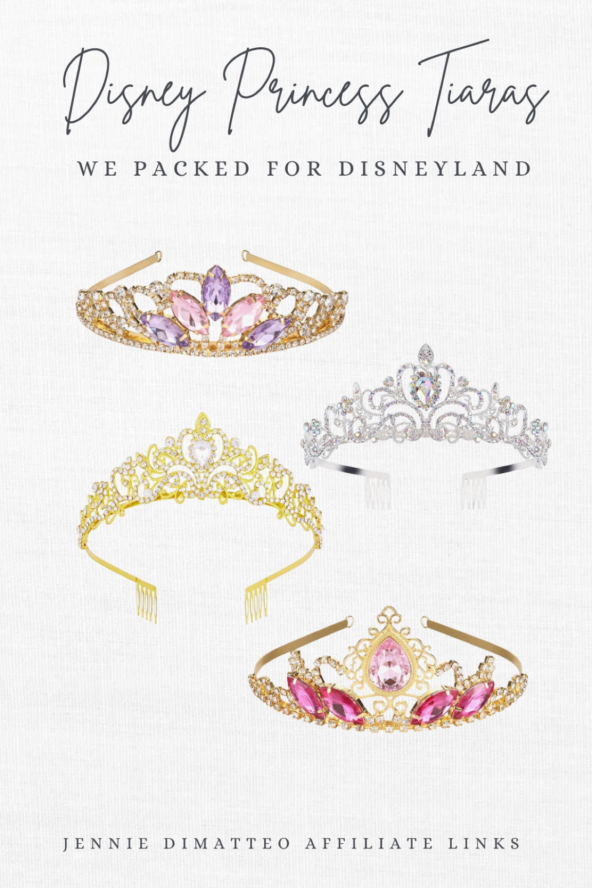 The prettiest princess tiaras we packed for Disneyland! They are SO pretty in person! My girls and I took turns wearing these on different days!

Princess tiara. Disney princess outfit. Disney princess crown. Sleeping beauty crown. Repunzel crown. 

#LTKFamily #LTKKids #LTKParties