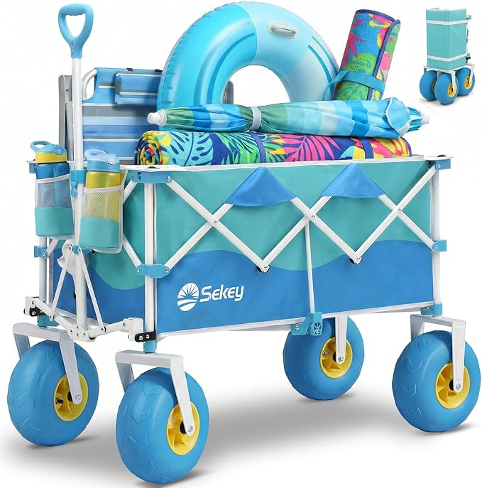 Sekey Heavy Duty Beach Wagon with 9" Big Sand-Proof Wheels – 600lb Capacity, 200L Oversized Fol... | Amazon (US)