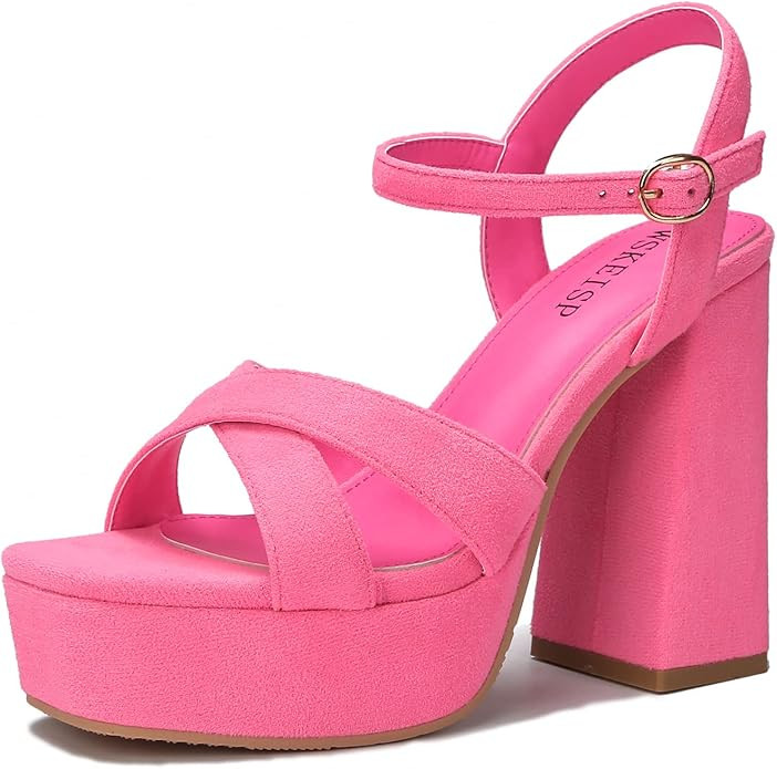 WSKEISP Platform Heels for Women Chunky High Heel Sandals Ankle Strap Fashion Sexy Wedding Evenin... | Amazon (US)