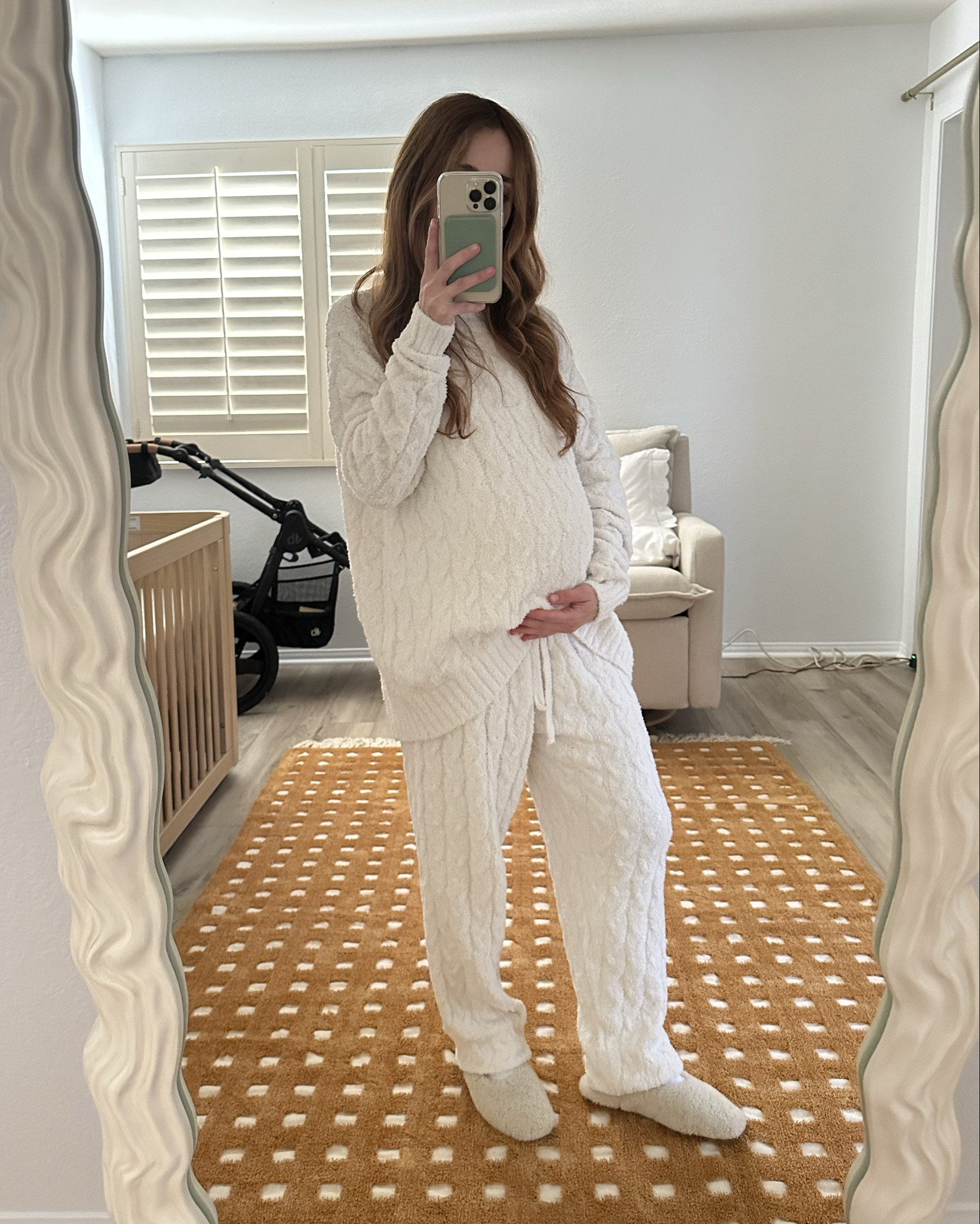 Think I found the coziest matching set ever that’s still chic enough to not feel entirely in a pj state of mind. It is the softest chenille material and elegantly oversized for a cozy outfit. This is not maternity wear and I sized up to a size Medium to accommodate the third trimester belly. For reference, I am usually a size XS. **May just need to get the set in the black and baby blue versions, too!

loung set, cozy style, maternity style, third trimester outfit, bump style, bump outfit, maternity outfit, pregnancy outfit, shearling slippers, slippers, fall fashion, cozy home

#LTKStyleTip #LTKBump #LTKFindsUnder100