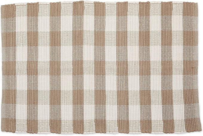 DII Buffalo Check Rug Collection, Hand Dyed Reversible Chindi Rug, 26x40, Stone/Cream | Amazon (US)