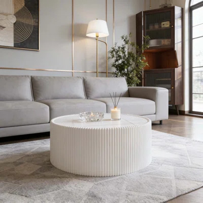 Light Sintered stone Top Cylinder Shape Leather Coffee modern Sofa Table | Wayfair North America